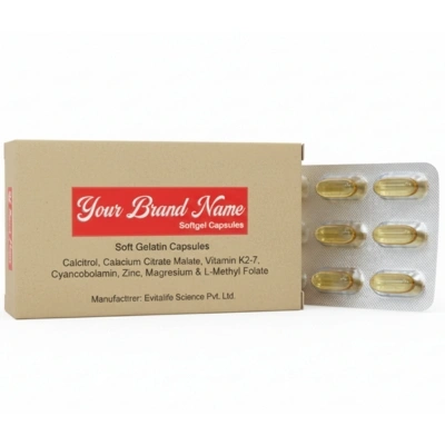 Calcitrol, Calcium Citrate Malate, Vitamin K2-7, Cyanocobalamin, Zinc, Magnesium & L-Methyl Folate - Softgel Capsules - Evitalife Science
