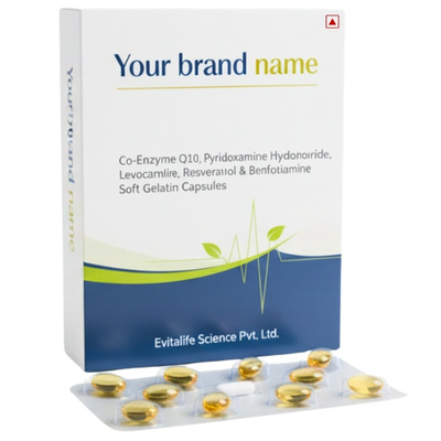 Co-Enzyme Q10, Pyridoxamine Hydrochloride, Levocarnitine, Resveratrol & Benfotiamine Soft Gelatin Capsules - Evitalife Science