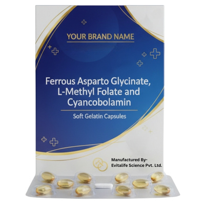 Ferrous Asparto Glycinate, L-Methyl Folate and Cyanocobalamin Soft Gelatin Capsules - Evitalife Science