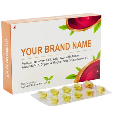 Ferrous Fumarate, Folic Acid, Cyanocobalamin, Ascorbic Acid, Copper & Magnesium Soft Gelatin Capsules - Evitalife Science