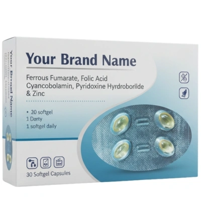 Ferrous Fumarate, Folic Acid, Cyanocobalamin, Pyridoxine Hydrochloride & Zinc - Softgel Capsules - Evitalife Science